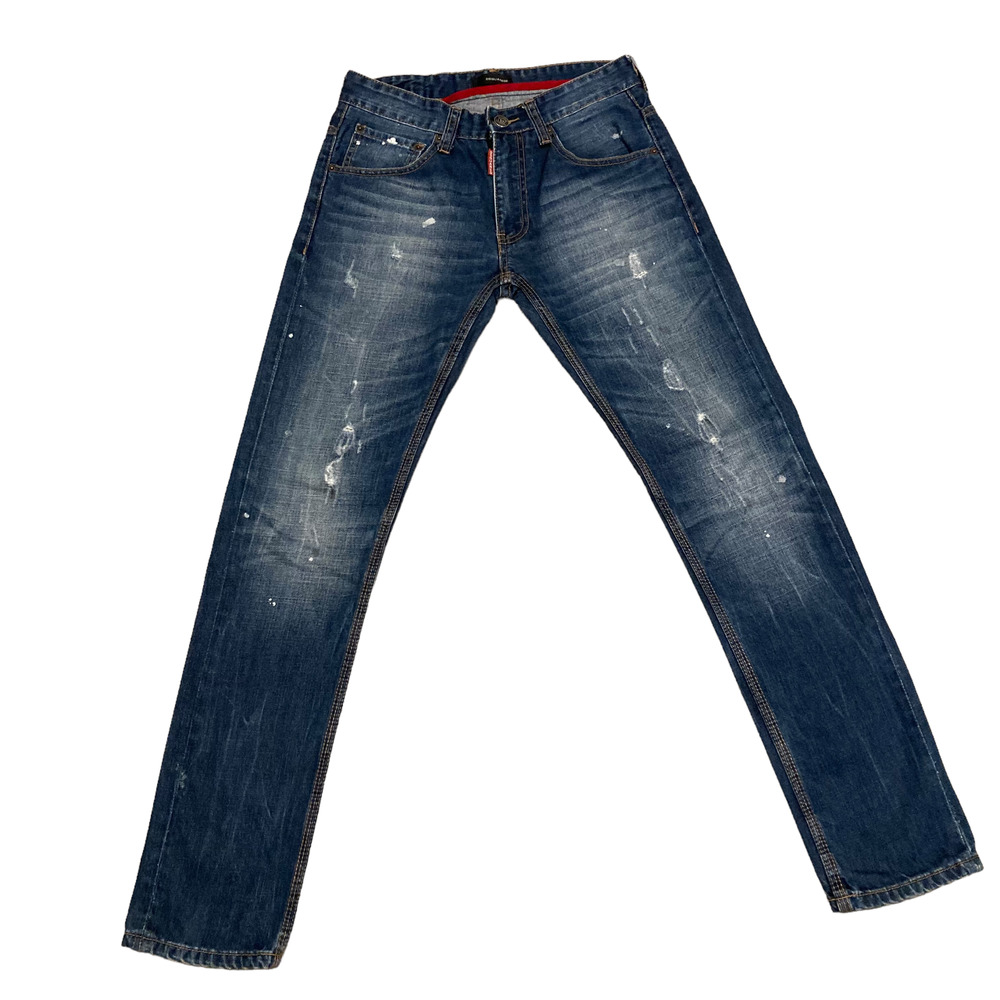 DSQUARED Denim Babes Italian Distressed Splat Blue Straight Leg Jeans - Size 30